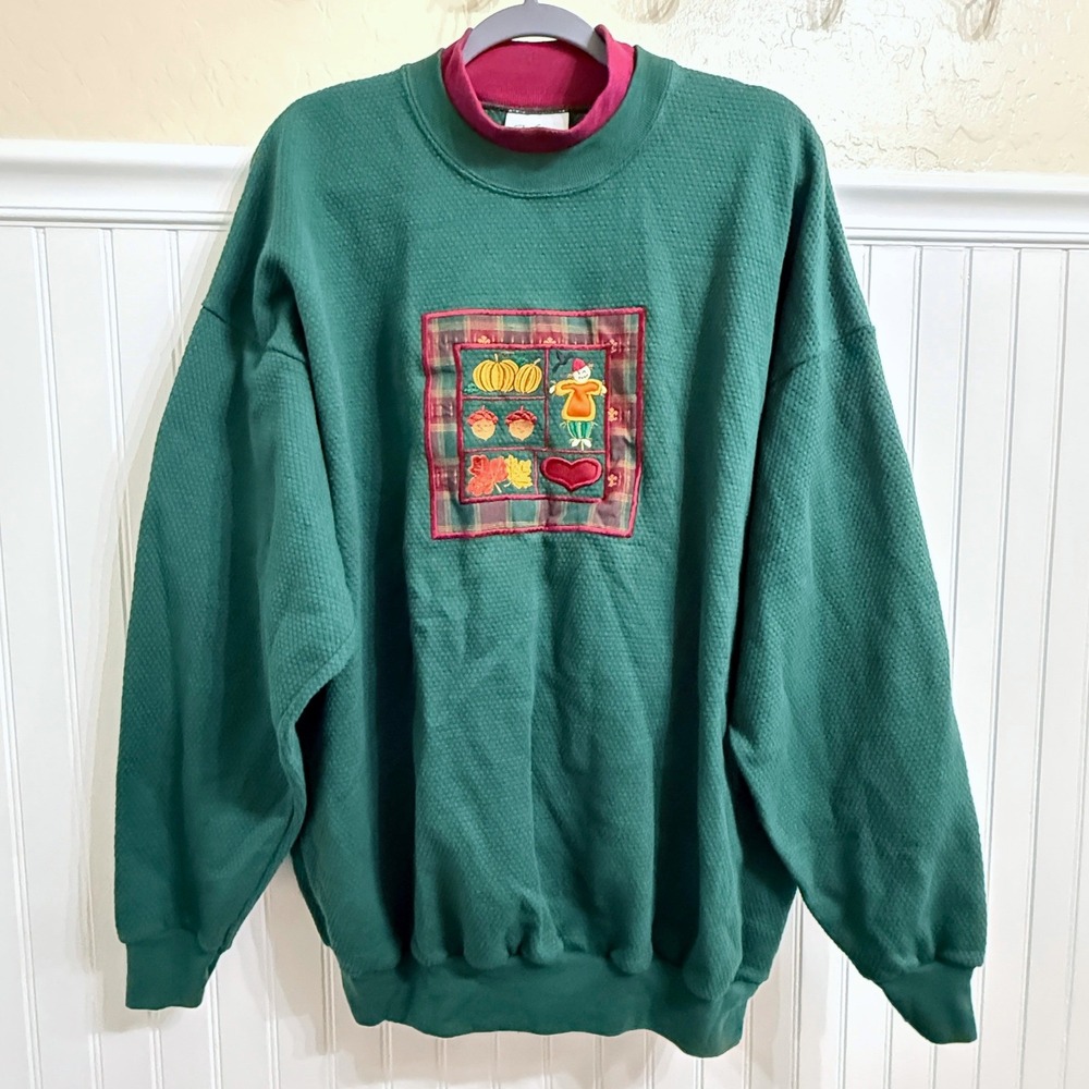 M&C Energy Sportswear VTG Harvest Patch Embroidered Waffle Sweatshirt, Green,XXL